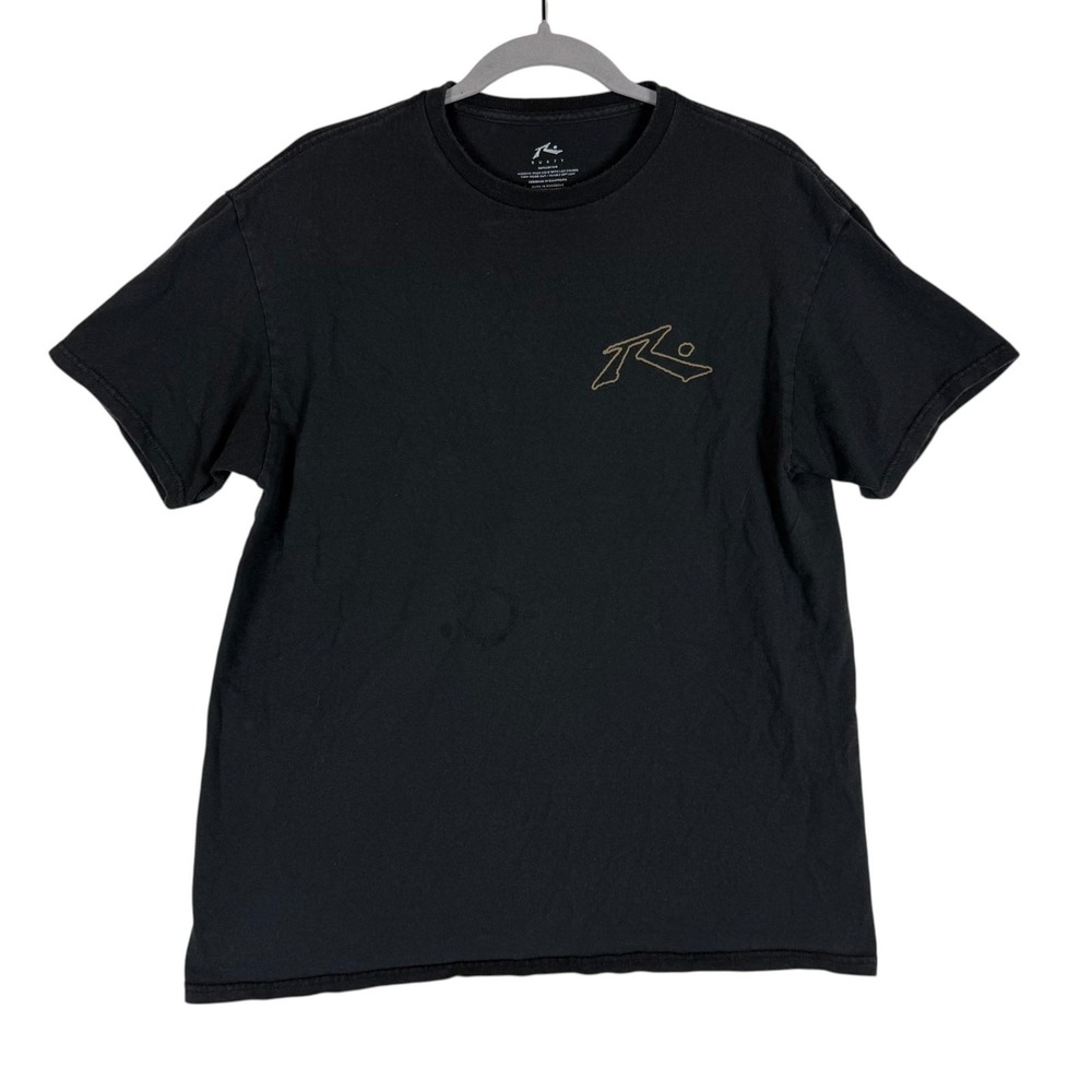 Rusty Shirt Mens Large Black Surfboards Logo Graphic Tee Back Print Surf